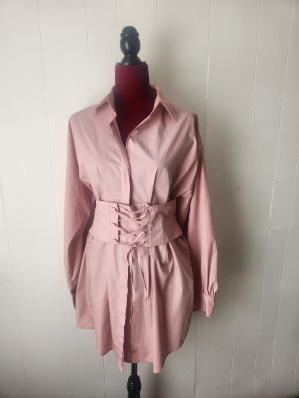 Blush Pink Shirt Dress with Corset Waist Belt Size XL